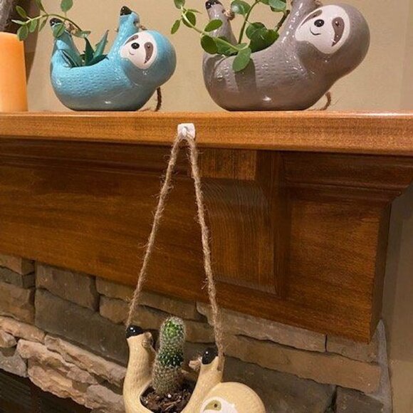 Ceramic Sloth Air-Plant Holder • Beige Sloth Planter • Cute Succulent Pot - Picture 7 of 7